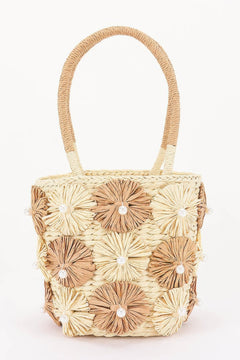 Faux Straw Flower Barrel Clutch