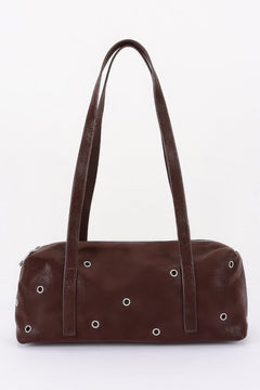 Vegan Leather Eyelet Studded Rectanglar Bag