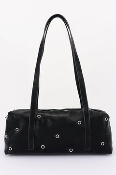 Vegan Leather Eyelet Studded Rectanglar Bag