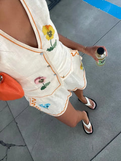 Women Sleeveless Vest Shorts 2 Pieces Set Fashion V Neck Single Breasted Vest