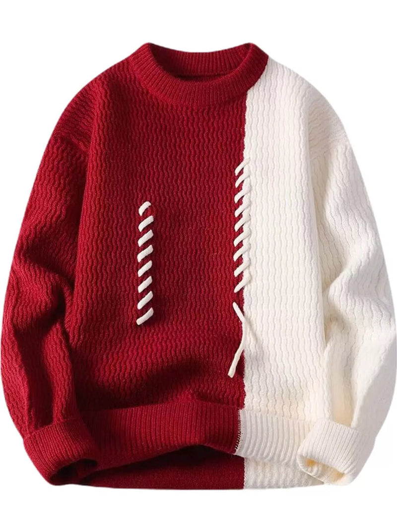 Men's Plus Size Color-Block Lace-Up Sweater
