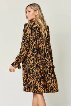 Double Take Full Size Printed Ruffle Hem Long Sleeve Dress Plus Size