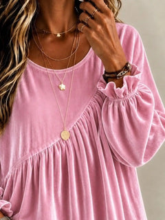 Full Size Velvet Round Neck Long Sleeve Blouse Plus Size