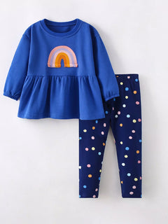 Children's Rainbow Peplum Top and Polka Dot Leggings Set