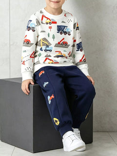 Children's Construction Vehicle Print Sweatshirt and Jogger Set