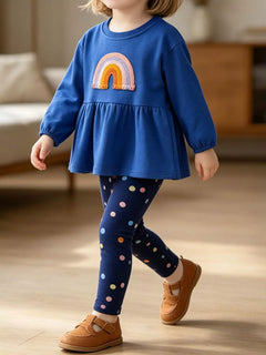 Children's Rainbow Peplum Top and Polka Dot Leggings Set