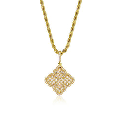 Full-diamond zircon four-leaf clover necklace