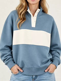 Full Size Color Block Snap-Button Sweatshirt Plus Size