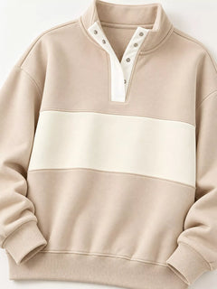 Full Size Color Block Snap-Button Sweatshirt Plus Size