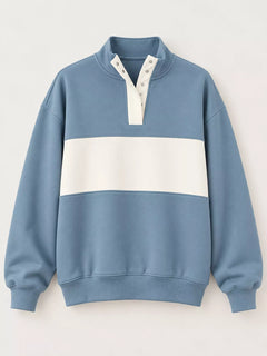 Full Size Color Block Snap-Button Sweatshirt Plus Size