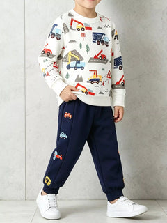 Children's Construction Vehicle Print Sweatshirt and Jogger Set