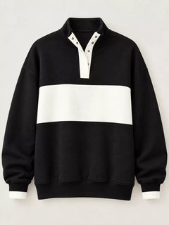 Full Size Color Block Snap-Button Sweatshirt Plus Size