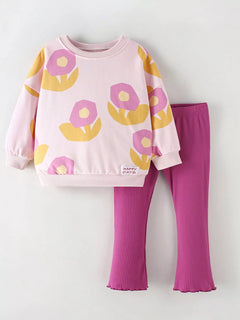 Children's Floral Print Sweatshirt and Flare Pants Set