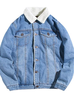 Men's Full Size Vintage Wash Sherpa-Lined Denim Jacket Plus Size