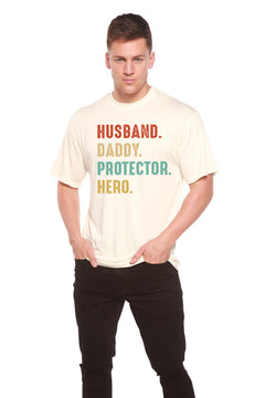Husband, Daddy, Protector, Hero Men's Bamboo Viscose/Organic Cotton Short Sleeve Graphic T-Shirt