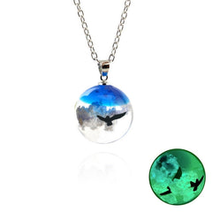 Resin Rould Ball Moon Pendant Necklace Women Blue Sky White Cloud Necklace