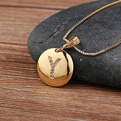 Girls Initial Letter Necklace Gold 26 Letters Charm Necklaces Pendants Copper