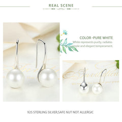 nowadaysfashion Sterling Silver Elegant Round Pure Love Pearl Drop Earrings