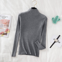 Pullover Ribbed Knitted Sweater Autumn Winter Clothes Women 2021 High Neck Long Sleeve