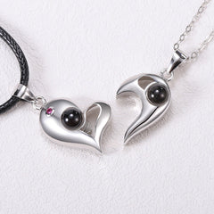 1 Pair Name Couple Heart Shape 100 Languages I Love You Projection Pendant Necklace
