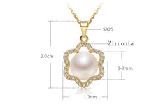 Pearl White Natural Freshwater 8-9mm Silver Gold Plated Flower Zirconia Pendants Necklaces