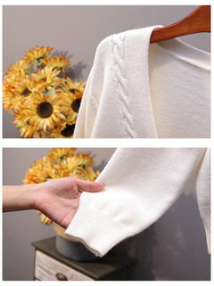 Sweater Cardigan Women Autumn Winter V Neck Pearl Single Breasted Loose Short Thicken Sweater Top
