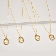 Sterling Silver Gold 26 Alphabet B J P Letters A M Initial Long Chain Necklace Summer Colorful Zircon Ovals