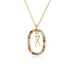 Sterling Silver Gold 26 Alphabet B J P Letters A M Initial Long Chain Necklace Summer Colorful Zircon Ovals