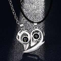 2PCS/set matching necklaces for couples 100 Languages I Love You Lovers Heart Magnetic relationship Necklace