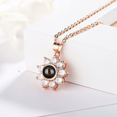 Sun Flower Shaped Custom Photo Name Projection Necklace Clavicle Chain Personalized Pendant