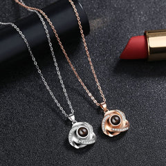Customize Name Projection Photo Romantic Crystal Rose Necklace Gift