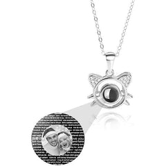 Cute Cat Shaped Projection Pendant Personalized Custom Photo Name Necklace